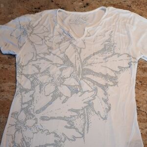 Kuhl White Short Sleeve Tee with Light Gray Floral Print